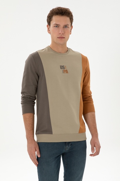 Erkek Regular Fit Bisiklet Yaka
 Açık Haki Sweatshirt