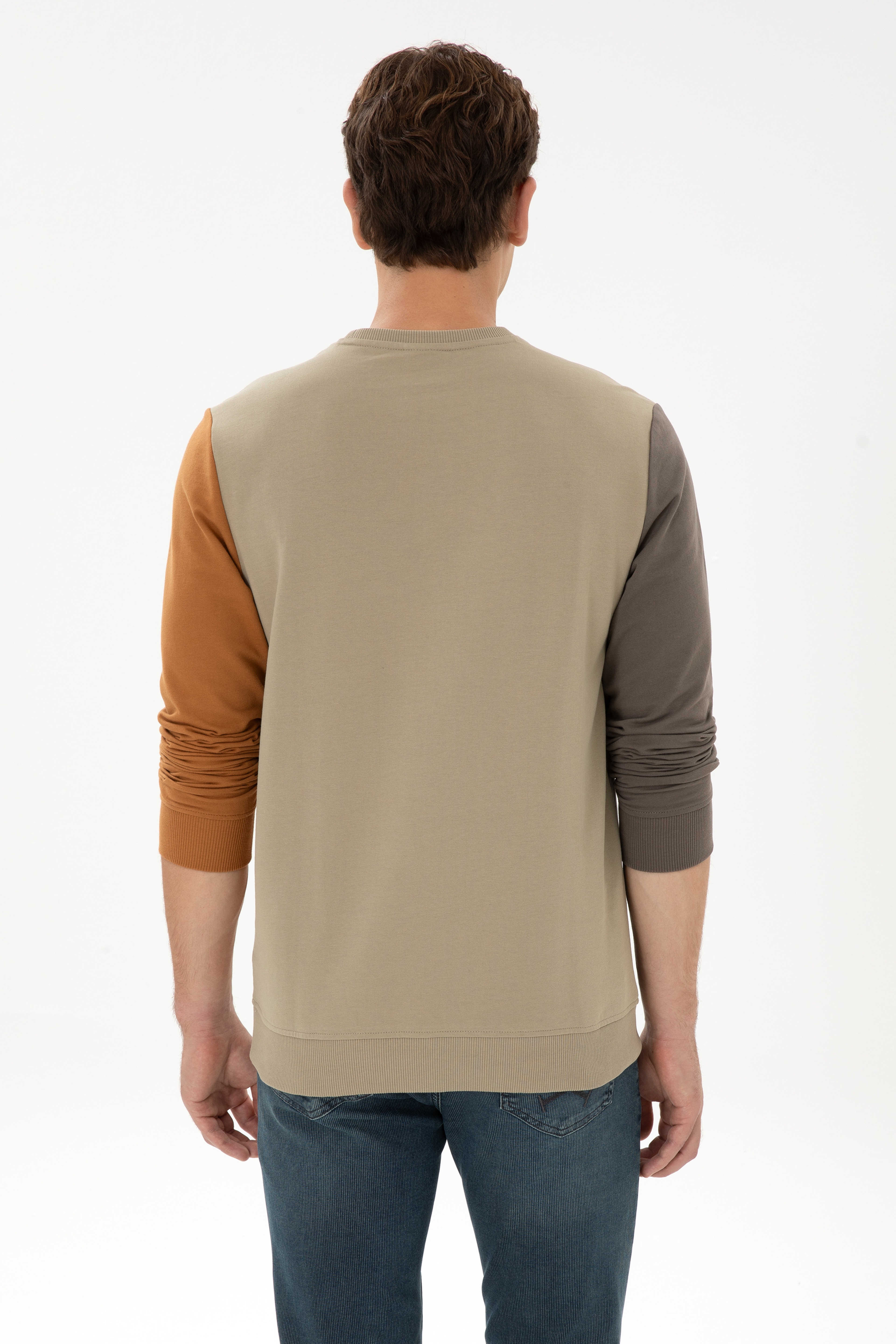 Erkek Regular Fit Bisiklet Yaka
 Açık Haki Sweatshirt
