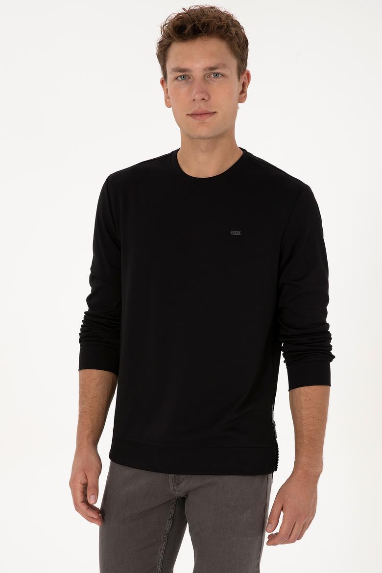 Erkek Regular Fit Bisiklet Yaka Siyah Sweatshirt - 50315483039