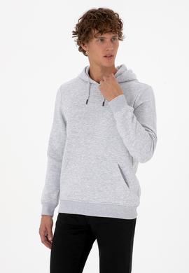 Erkek Regular Fit Kapüşonlu Şardonlu Açık Gri Basic Sweatshirt - 50315582243