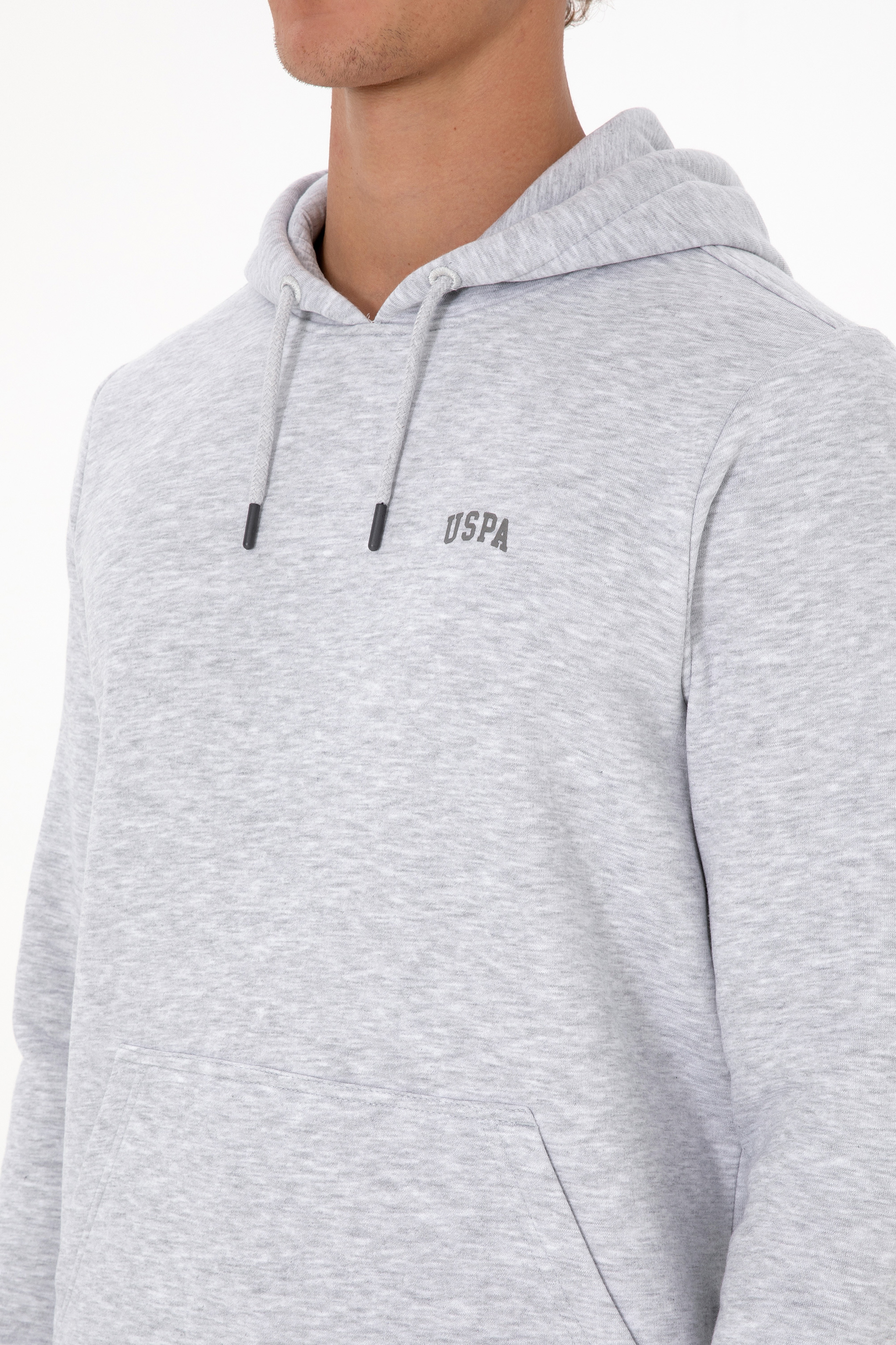 Erkek Regular Fit Kapüşonlu Şardonlu Açık Gri Basic Sweatshirt