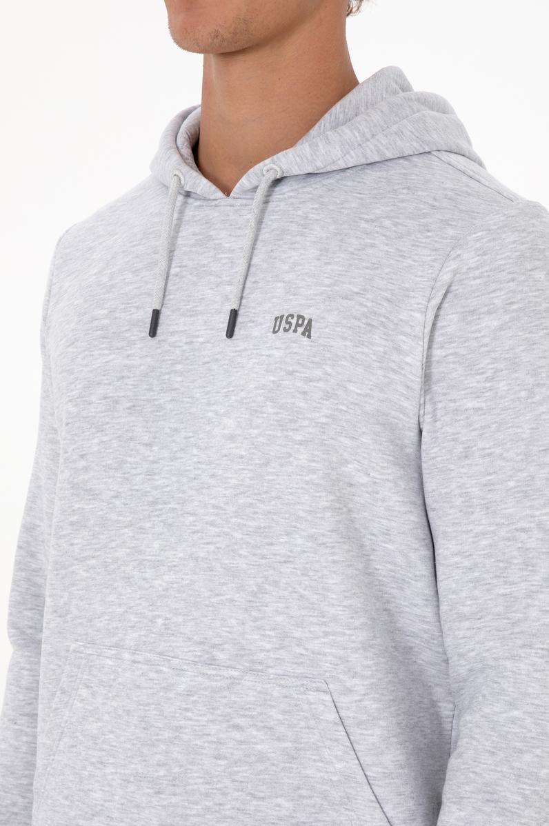 Erkek Regular Fit Kapüşonlu Şardonlu Açık Gri Basic Sweatshirt