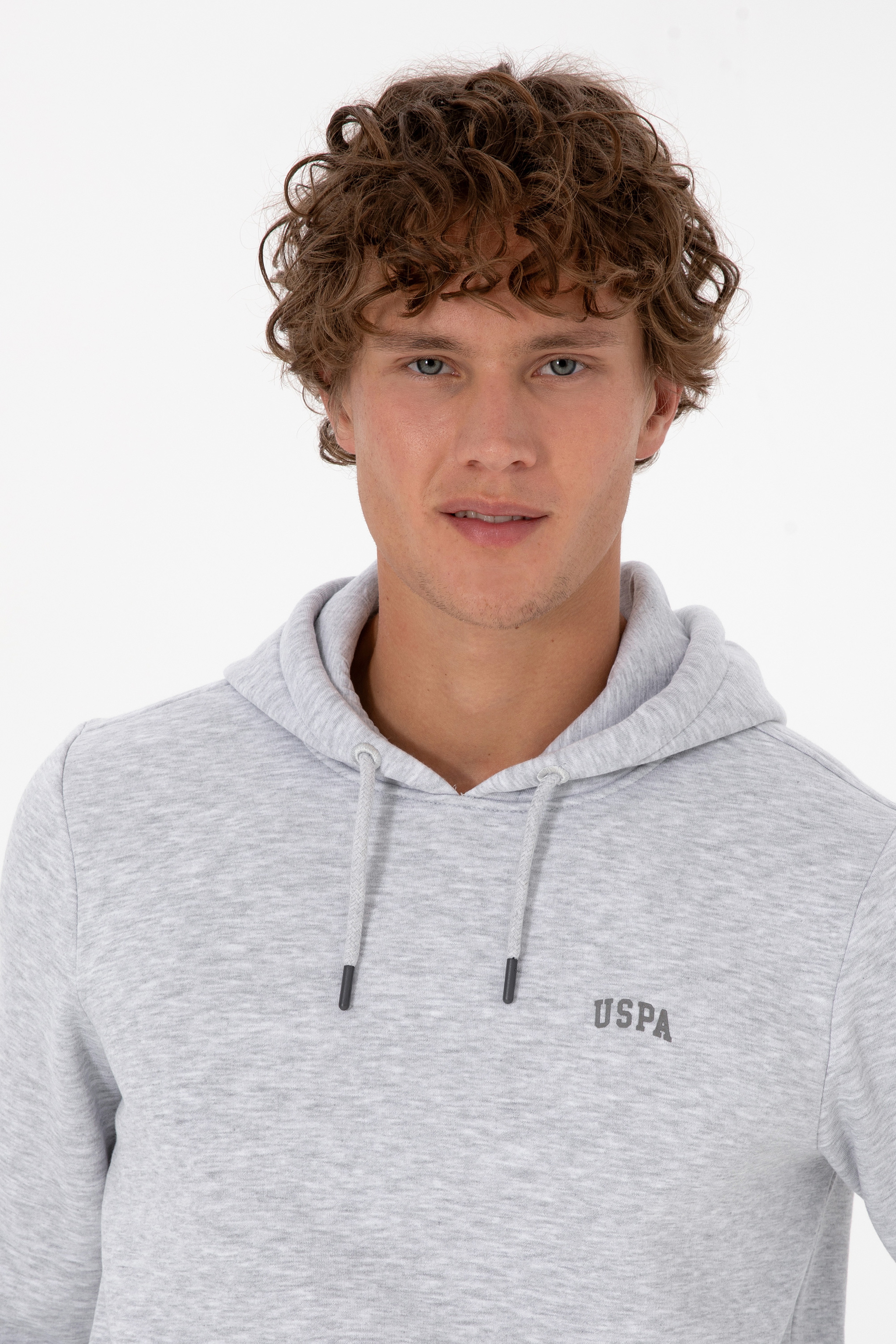 Erkek Regular Fit Kapüşonlu Şardonlu Açık Gri Basic Sweatshirt - Image 2