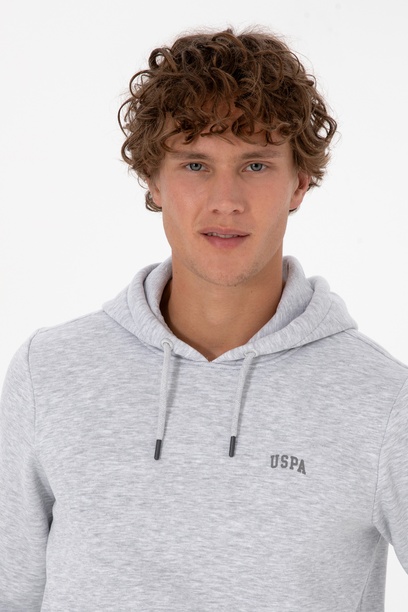 Erkek Regular Fit Kapüşonlu Şardonlu Açık Gri Basic Sweatshirt