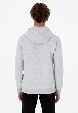 Erkek Regular Fit Kapüşonlu Şardonlu Açık Gri Basic Sweatshirt - 50315582243