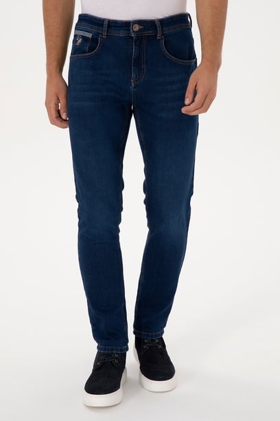 Erkek Koyu Mavi Slim Fit Jean Pantolon