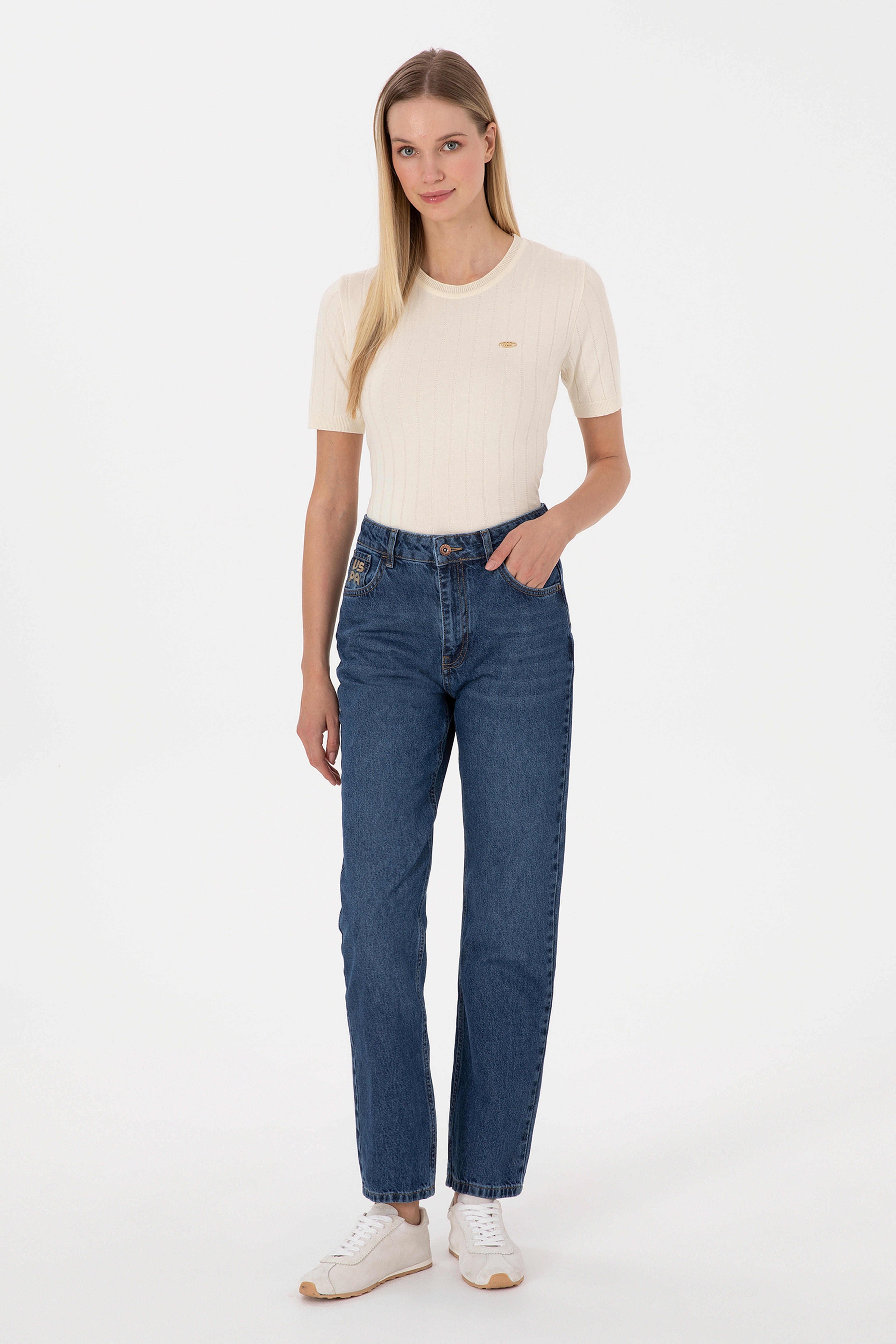 Kadın Mavi Jean Straight Fit Pantolon - Image 1