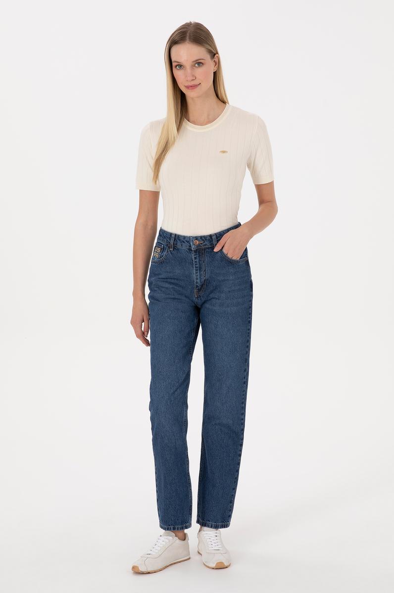 Kadın Mavi Jean Straight Fit Pantolon