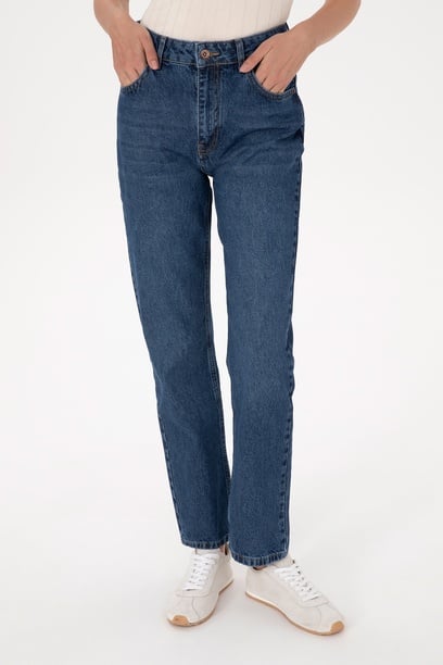 Kadın Mavi Jean Straight Fit Pantolon