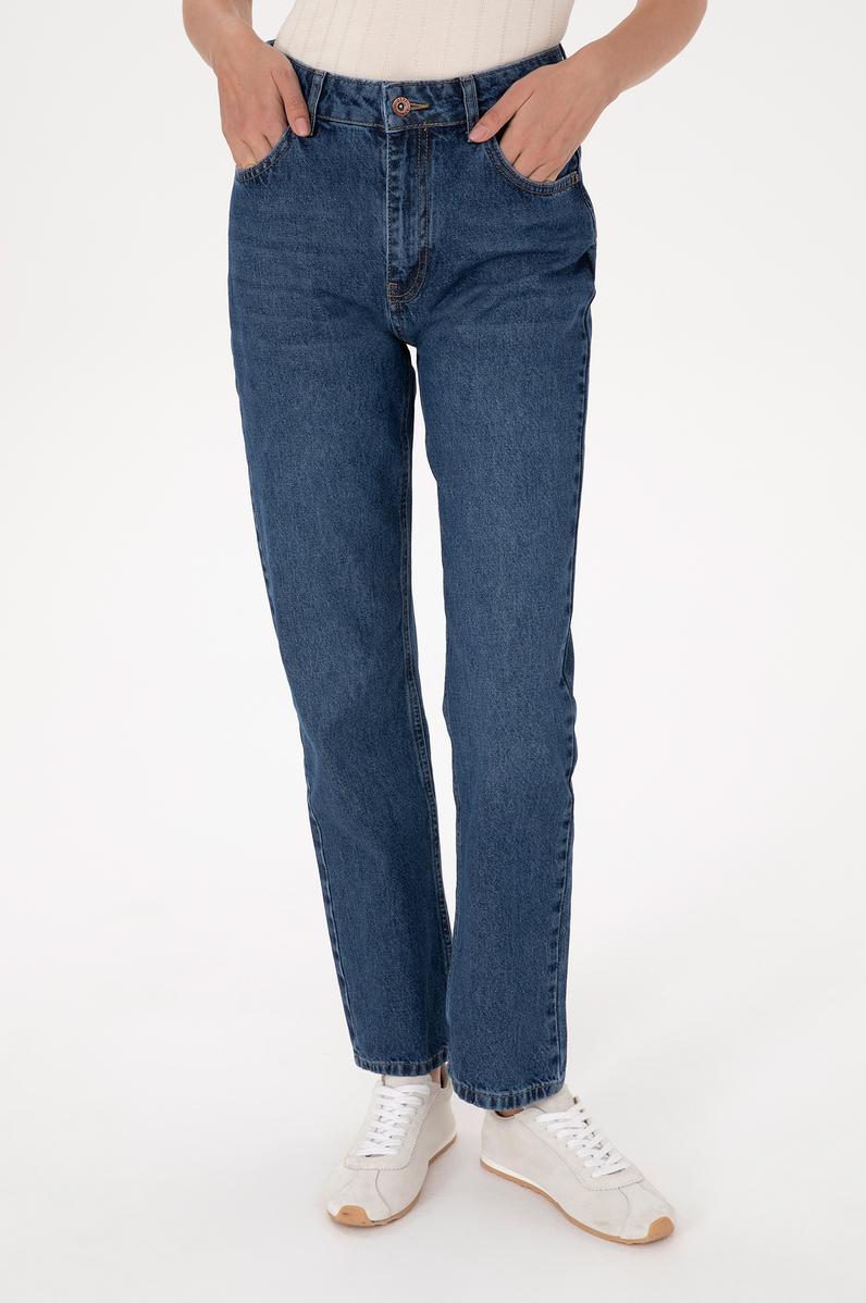 Kadın Mavi Jean Straight Fit Pantolon