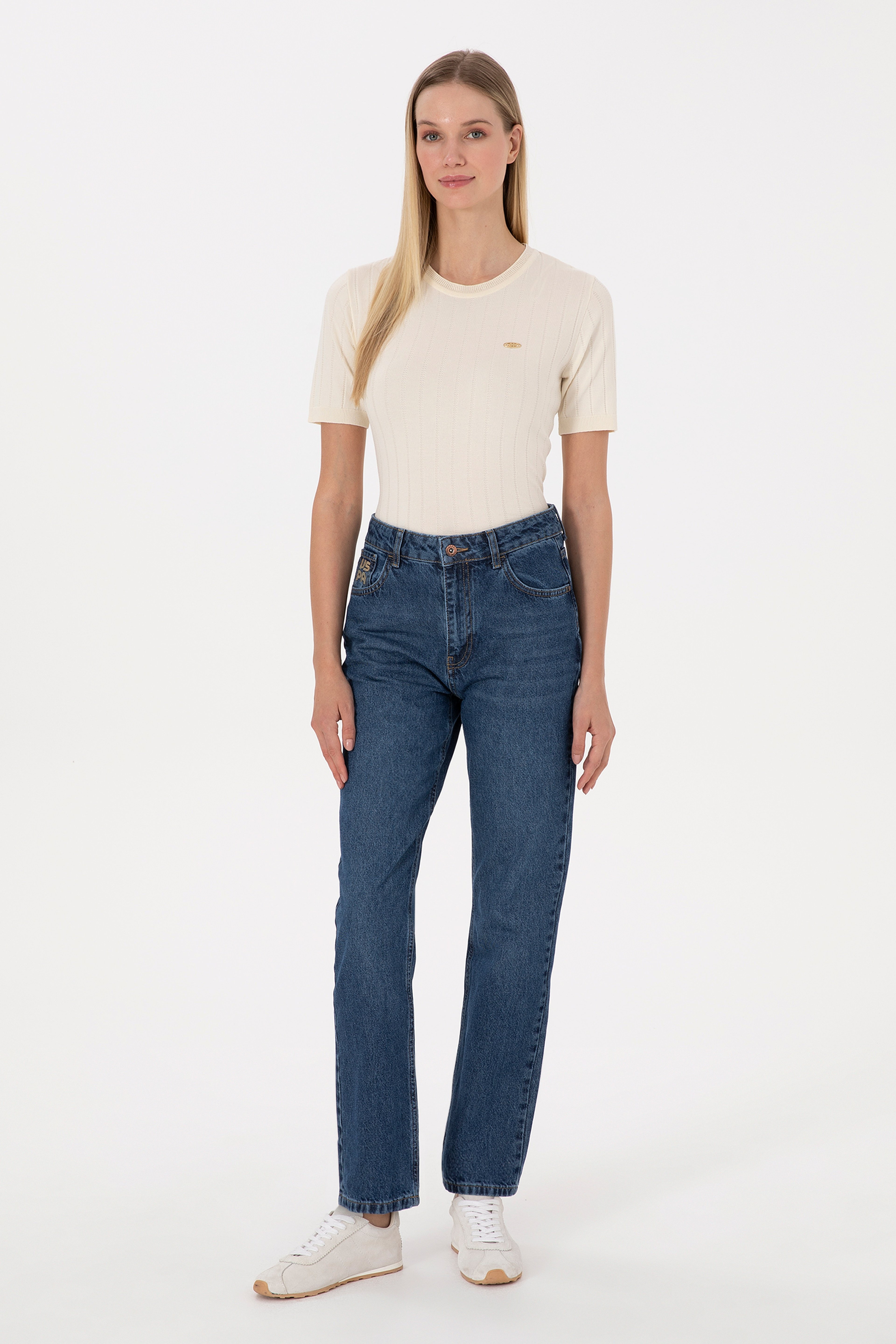 Kadın Mavi Jean Straight Fit Pantolon