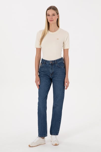 Kadın Mavi Jean Straight Fit Pantolon