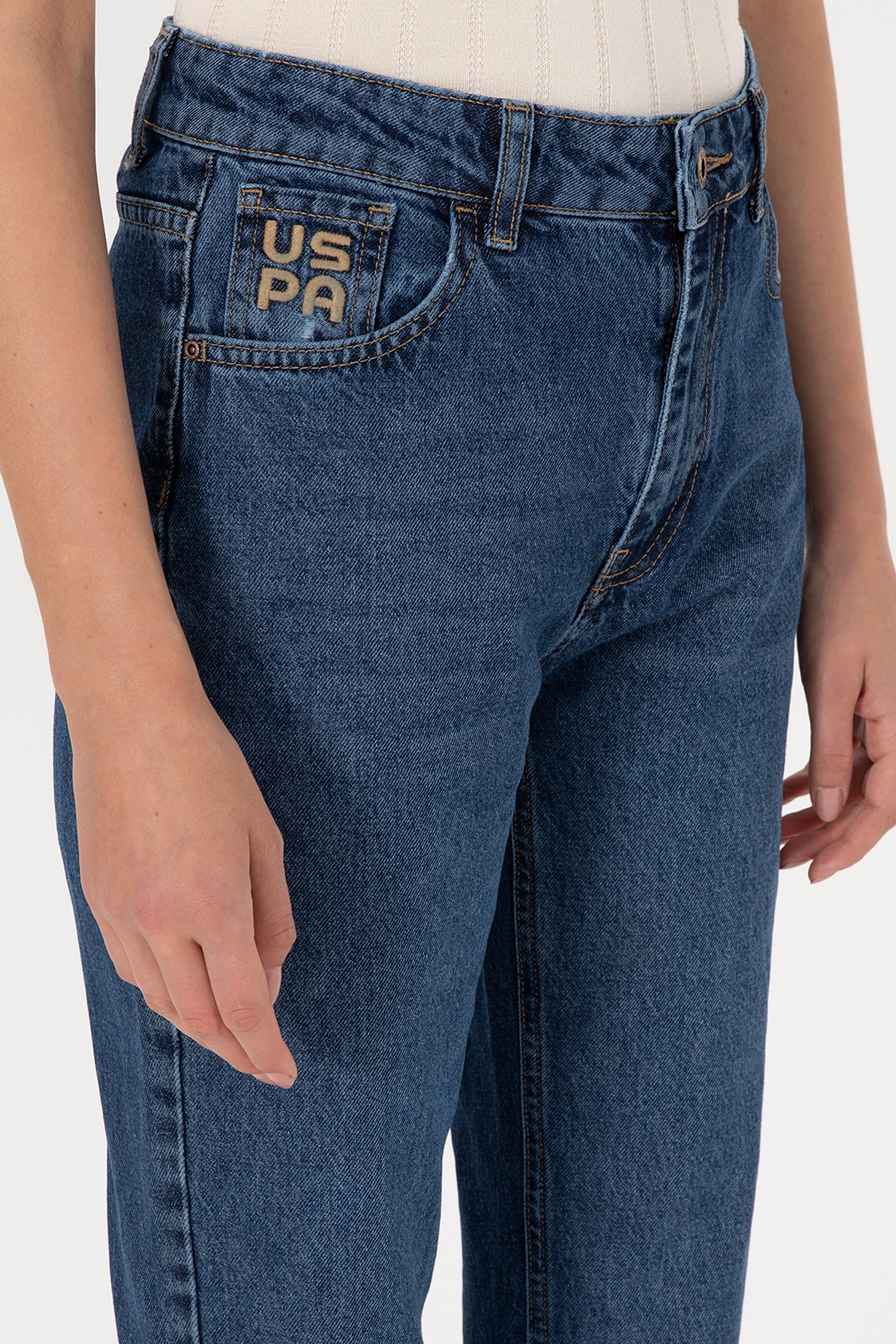 Kadın Mavi Jean Straight Fit Pantolon - Image 5
