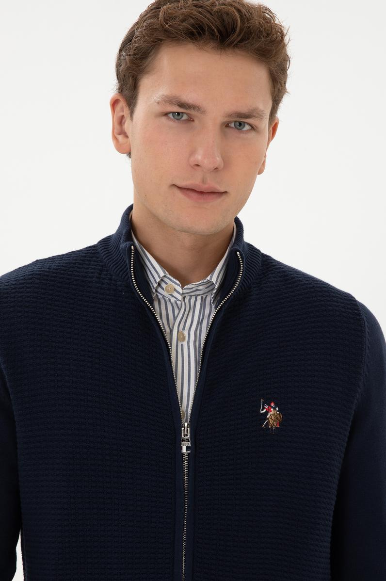 Erkek Lacivert Basic Triko Hırka