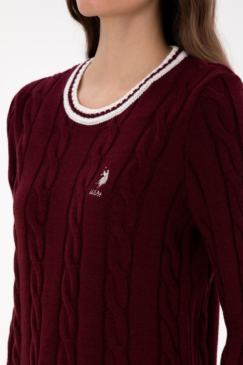 Kadın Bordo Bisiklet Yaka Kazak