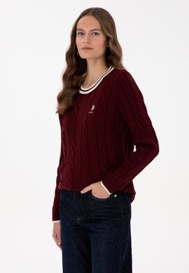 Kadın Bordo Bisiklet Yaka Kazak - 50317182005