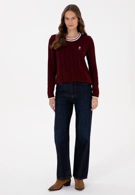 Kadın Bordo Bisiklet Yaka Kazak - 50317182005