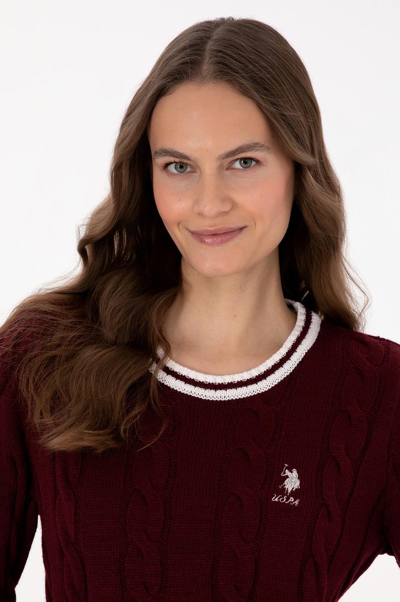 Kadın Bordo Bisiklet Yaka Kazak