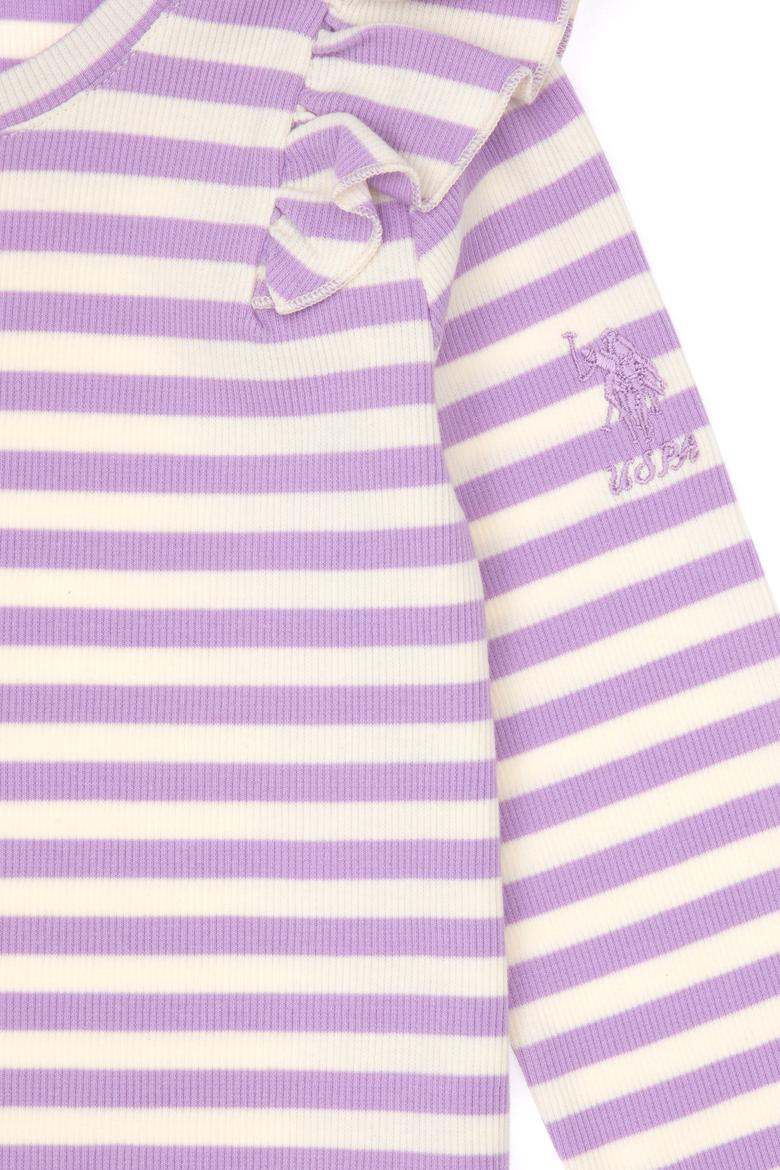 Kız Çocuk Lila Çizgili Bisiklet Yaka Sweatshirt - 50317983010