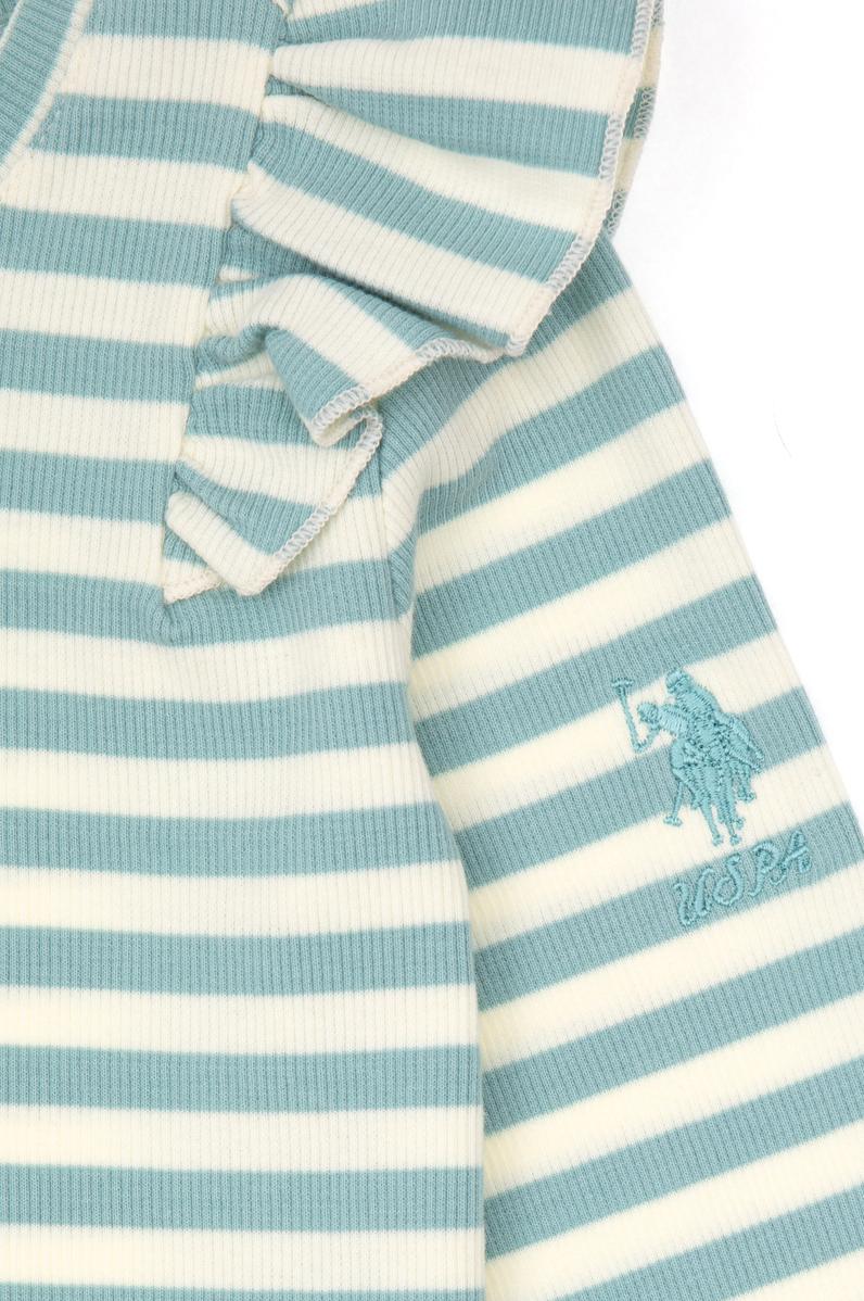 Kız Çocuk Mint Çizgili Bisiklet Yaka Sweatshirt