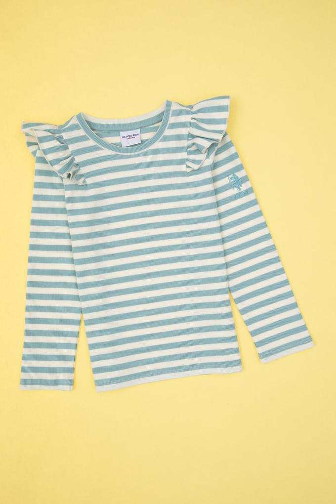 Kız Çocuk Mint Çizgili Bisiklet Yaka Sweatshirt