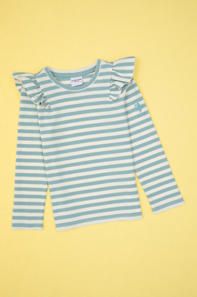 Kız Çocuk Mint Çizgili Bisiklet Yaka Sweatshirt