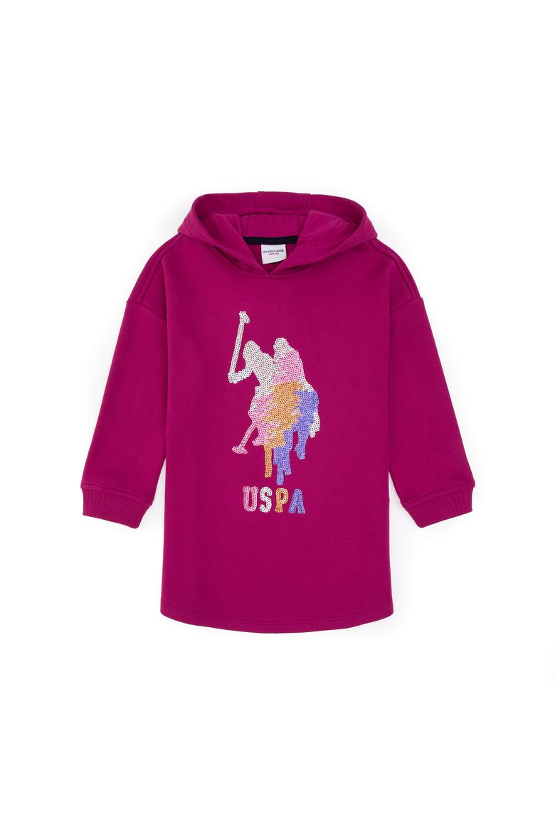 Kız Çocuk Fuşya Kapüşonlu Örme Elbise