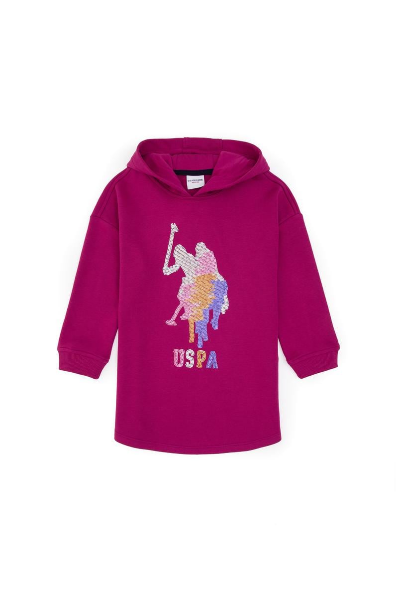Kız Çocuk Fuşya Kapüşonlu Örme Elbise