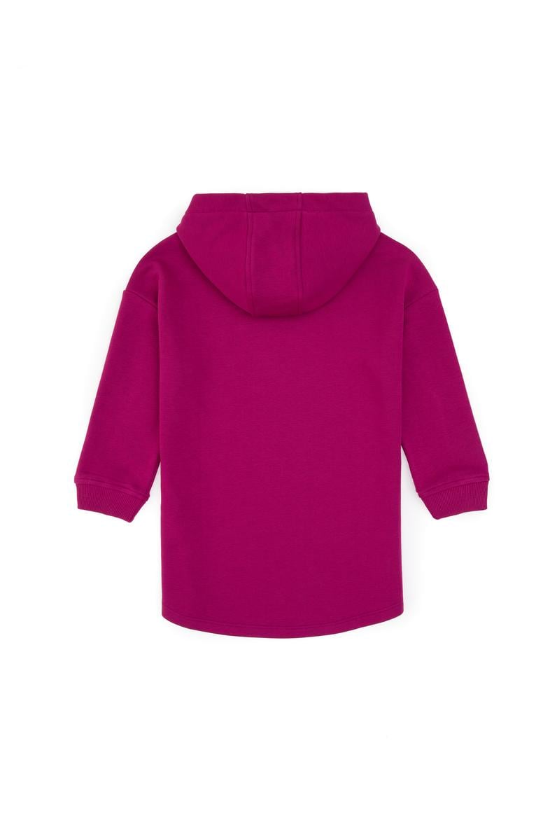 Kız Çocuk Fuşya Kapüşonlu Örme Elbise