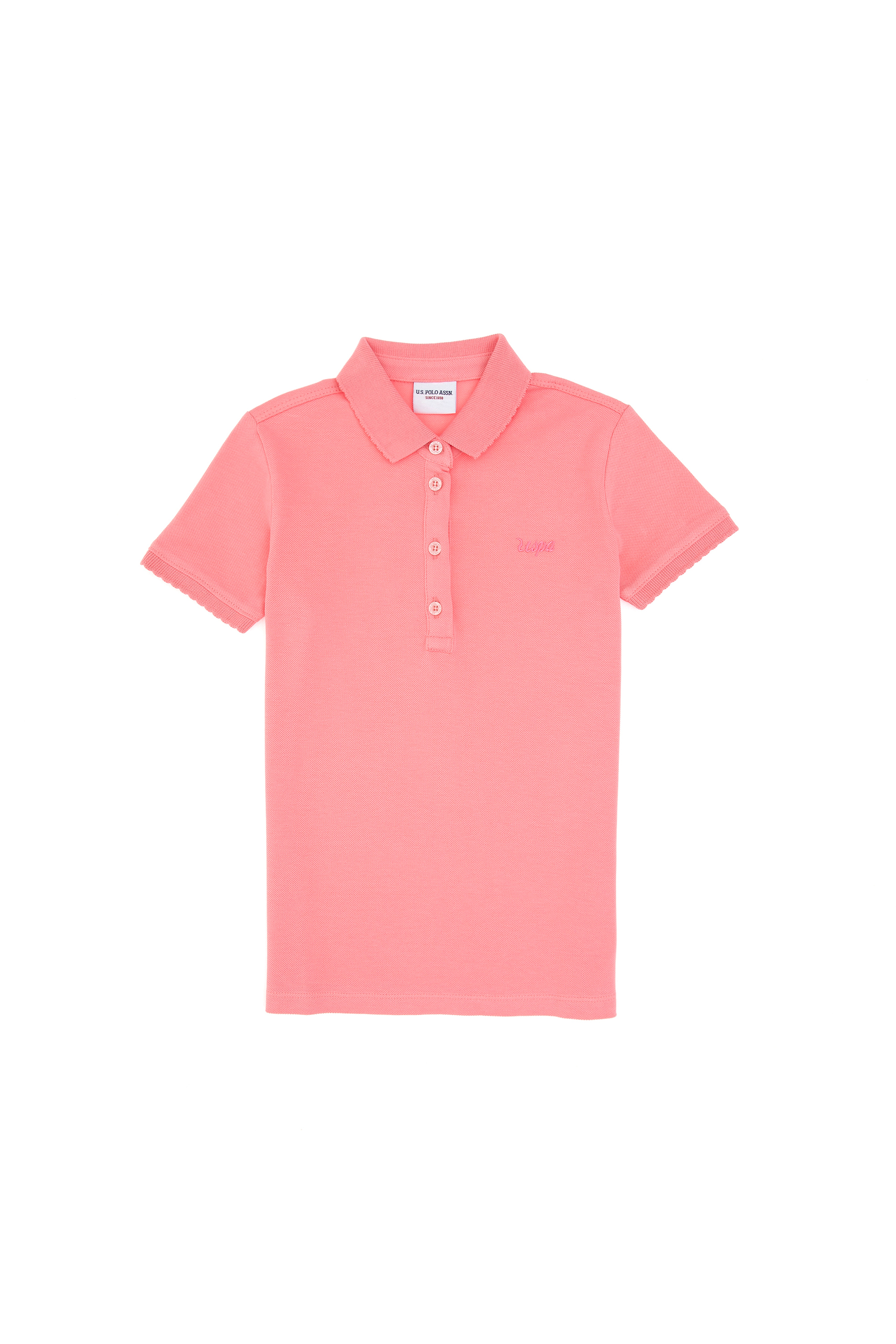 Kız Çocuk Pembe Polo Yaka Basic Tişört - Image 3