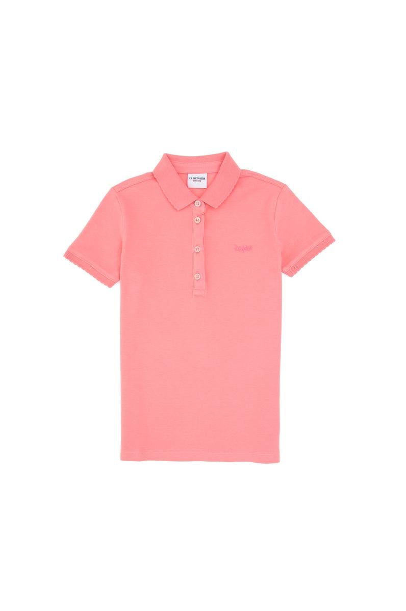 Kız Çocuk Pembe Polo Yaka Basic Tişört