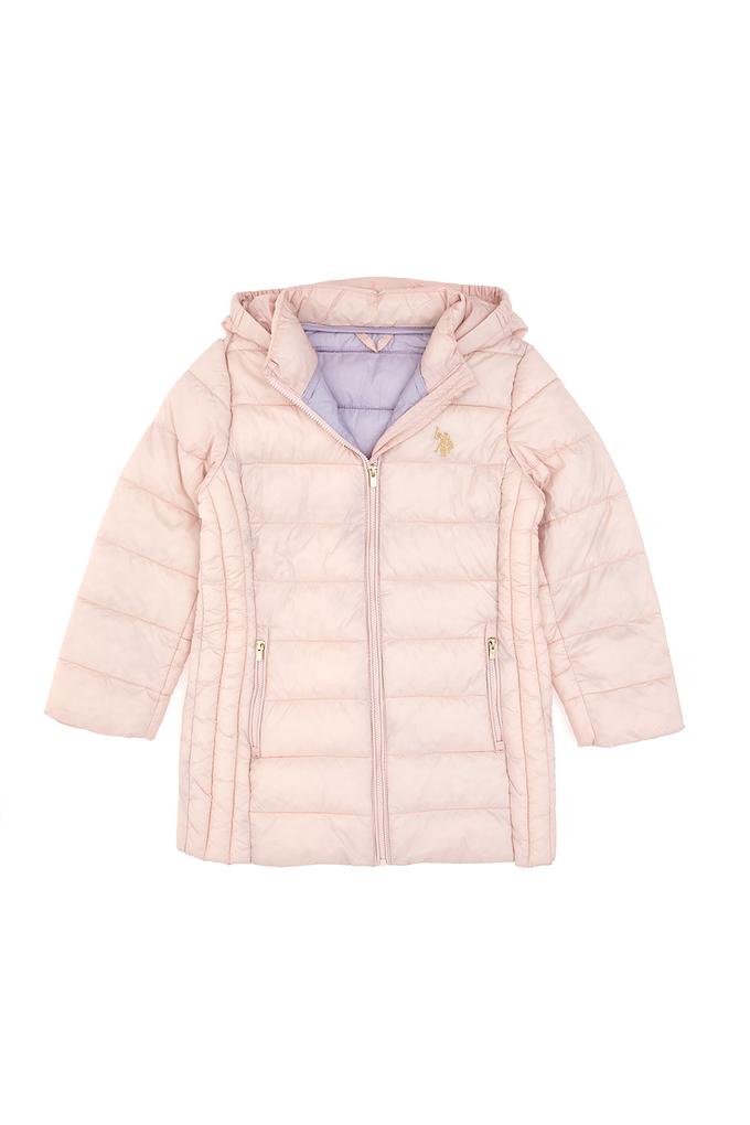 Kız Çocuk Kapüşonlu Pudra Kaban
