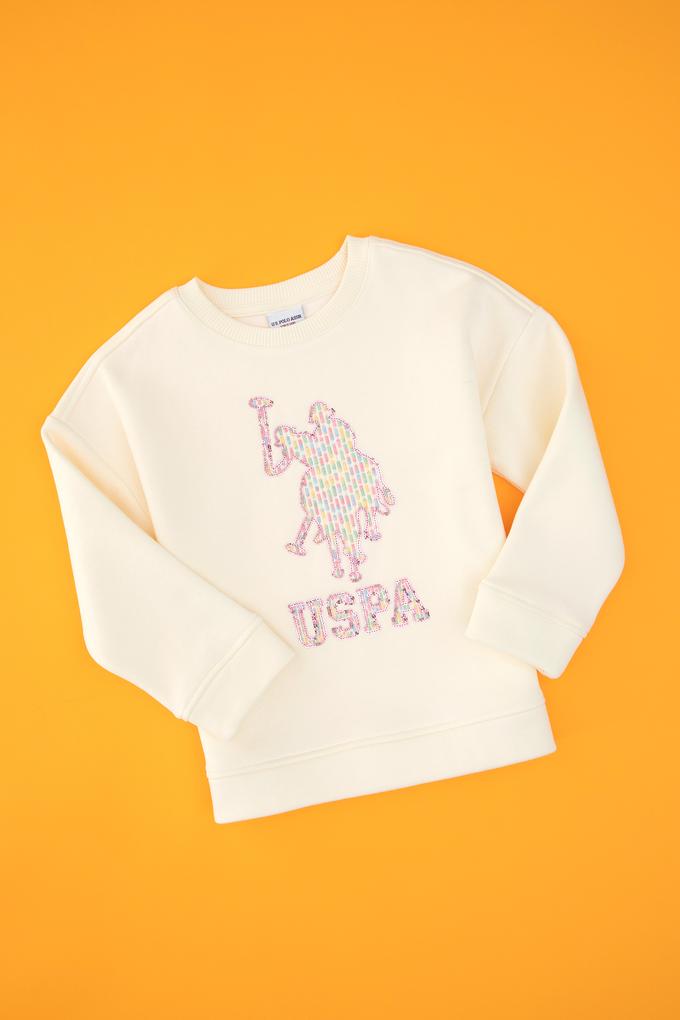 Kız Çocuk Krem Bisiklet Yaka Sweatshirt