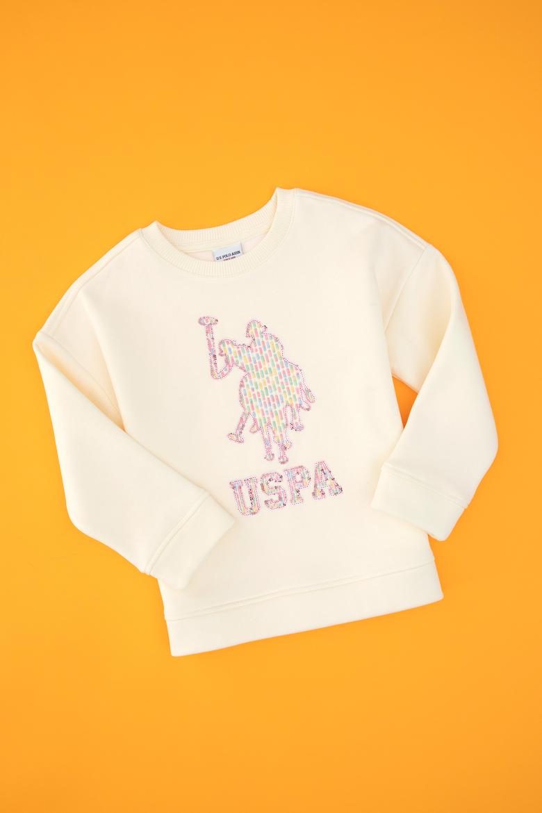 Kız Çocuk Krem Bisiklet Yaka Sweatshirt