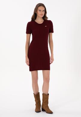Kadın Bordo Triko Elbise - 50309538021