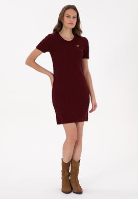 Kadın Bordo Triko Elbise - 50309538021