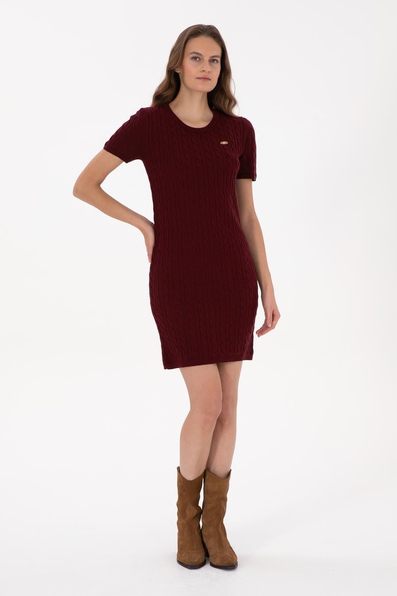 Kadın Bordo Triko Elbise - 50309538021
