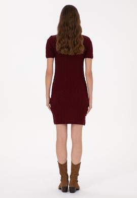 Kadın Bordo Triko Elbise - 50309538021