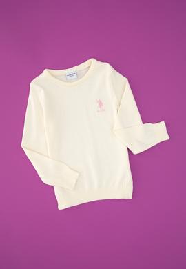 Kız Çocuk Krem Bisiklet Yaka Basic Kazak - 50313081062