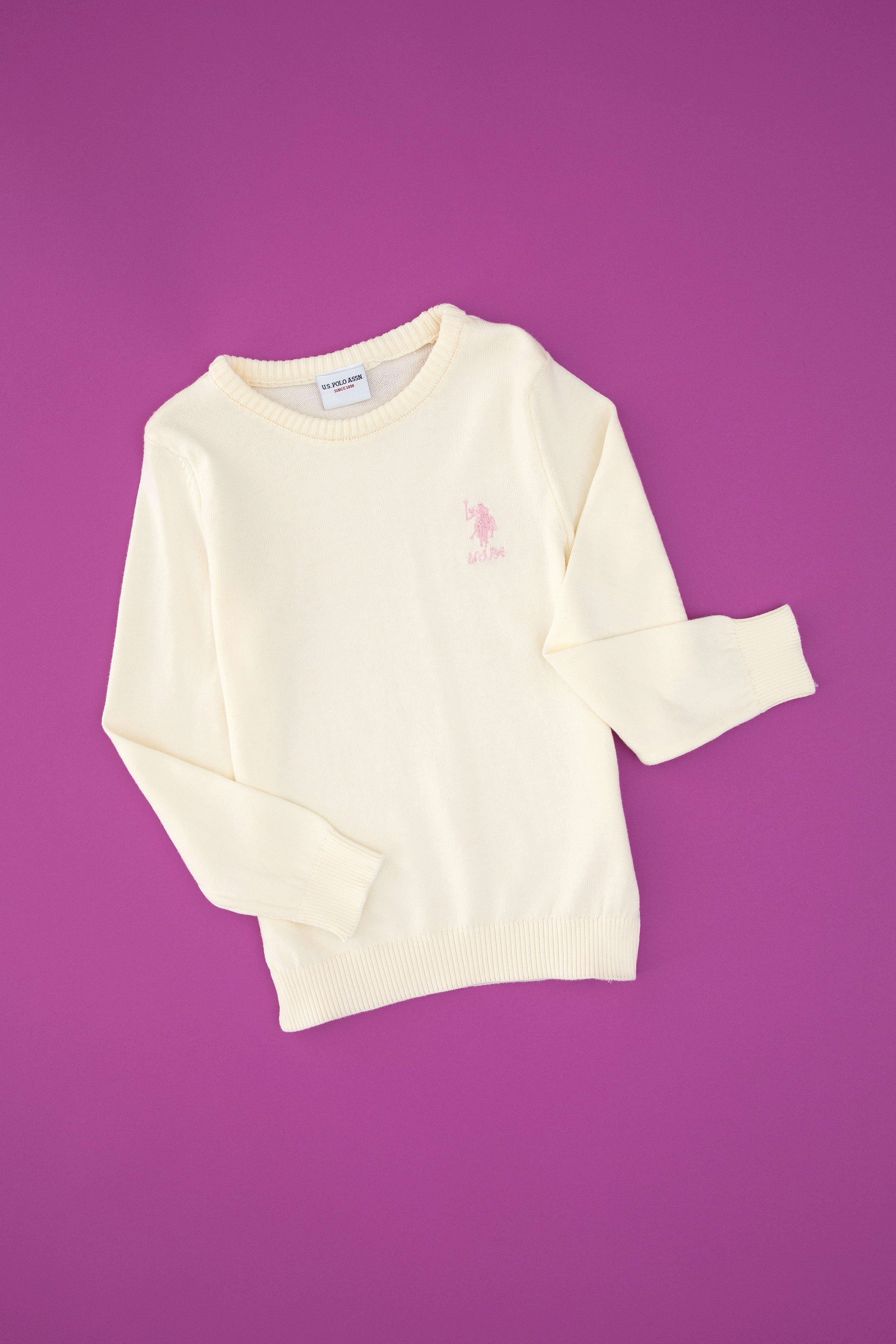 Kız Çocuk Krem Bisiklet Yaka Basic Kazak - Image 1
