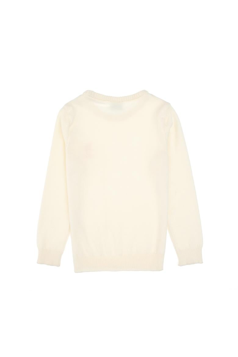 Kız Çocuk Krem Bisiklet Yaka Basic Kazak - 50313081062