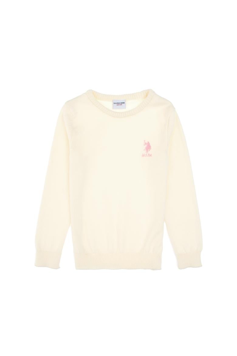 Kız Çocuk Krem Bisiklet Yaka Basic Kazak - 50313081062