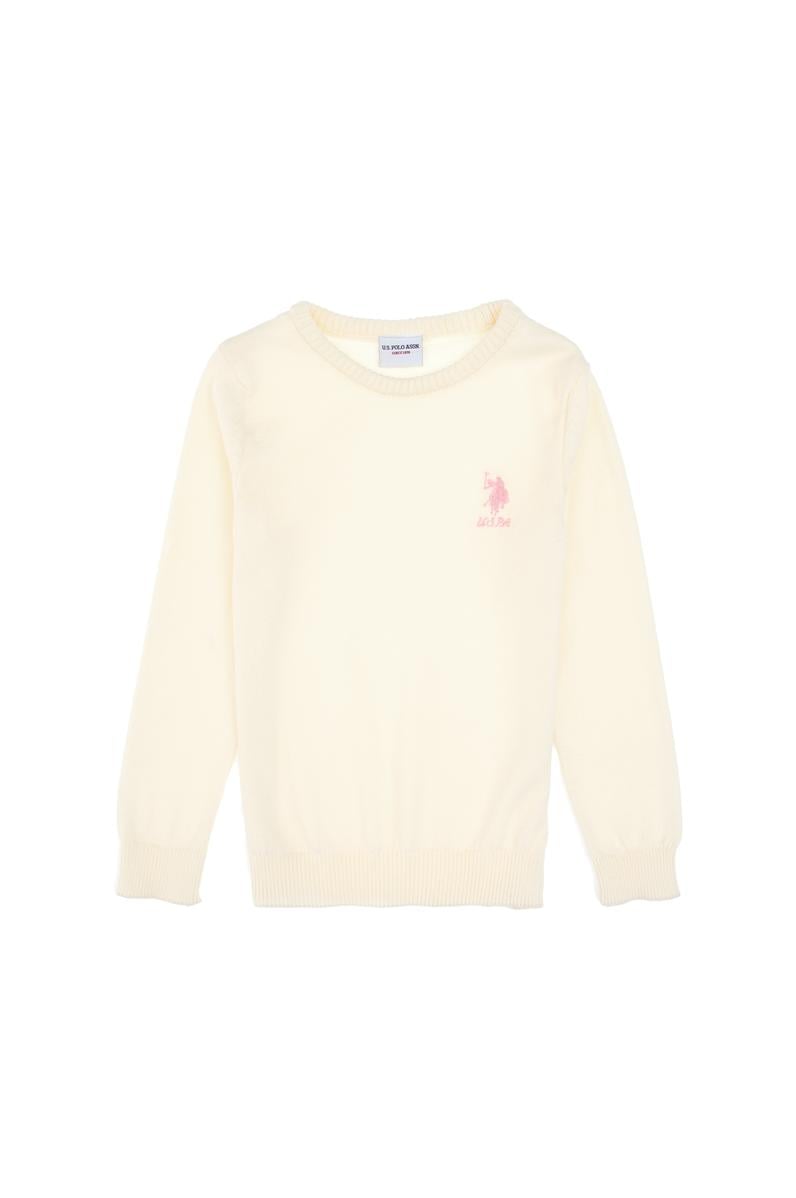 Kız Çocuk Krem Bisiklet Yaka Basic Kazak