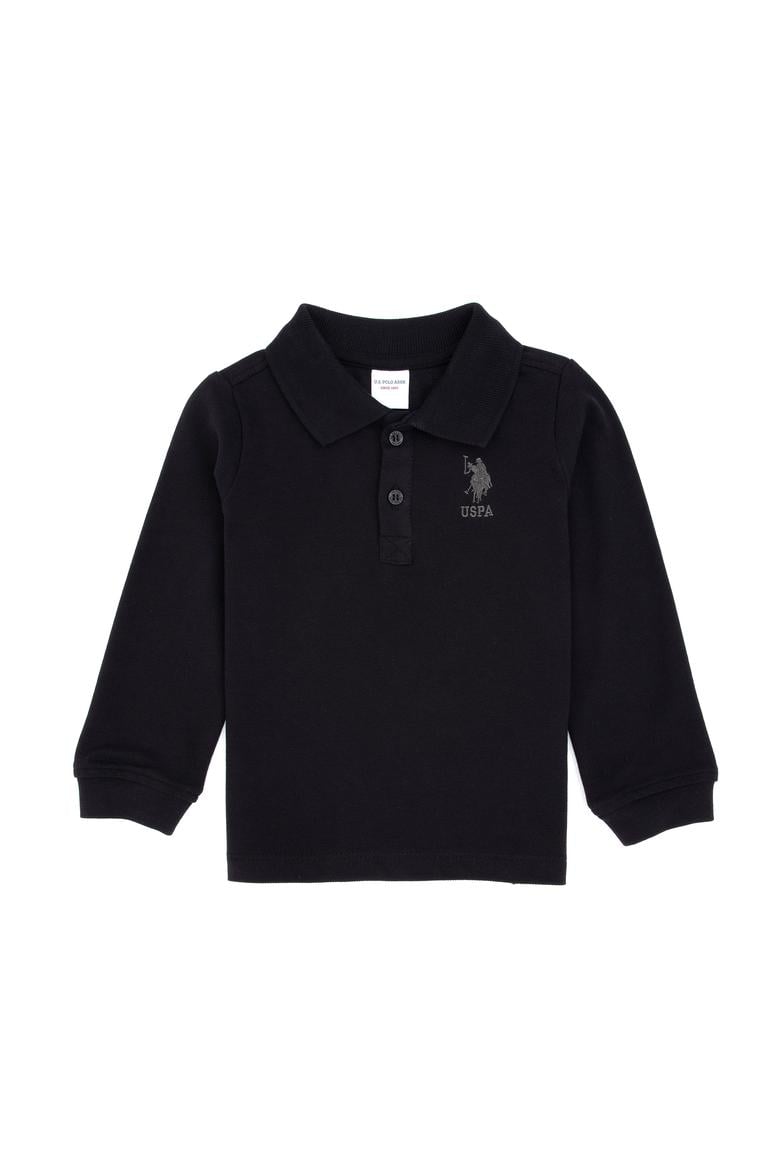 Erkek Çocuk Siyah Polo Yaka Basic Sweatshirt