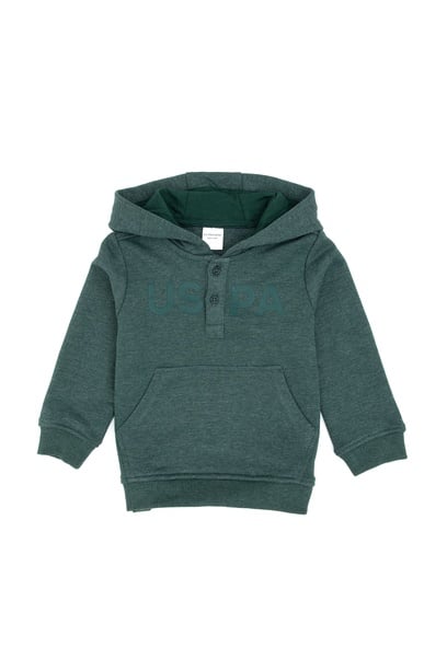 Erkek Bebek Koyu Yeşil Kapüşonlu Basic Sweatshirt