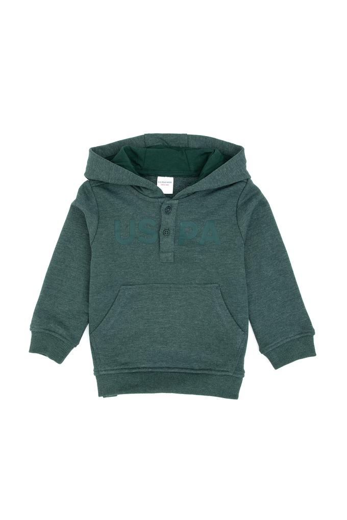 Erkek Çocuk Koyu Yeşil Kapüşonlu Basic Sweatshirt