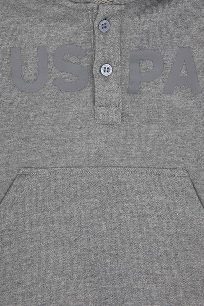 Erkek Bebek Gri Melanj Kapüşonlu Basic Sweatshirt