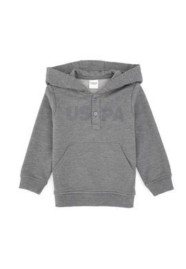 Erkek Çocuk Gri Melanj Kapüşonlu Basic Sweatshirt - 50316487040