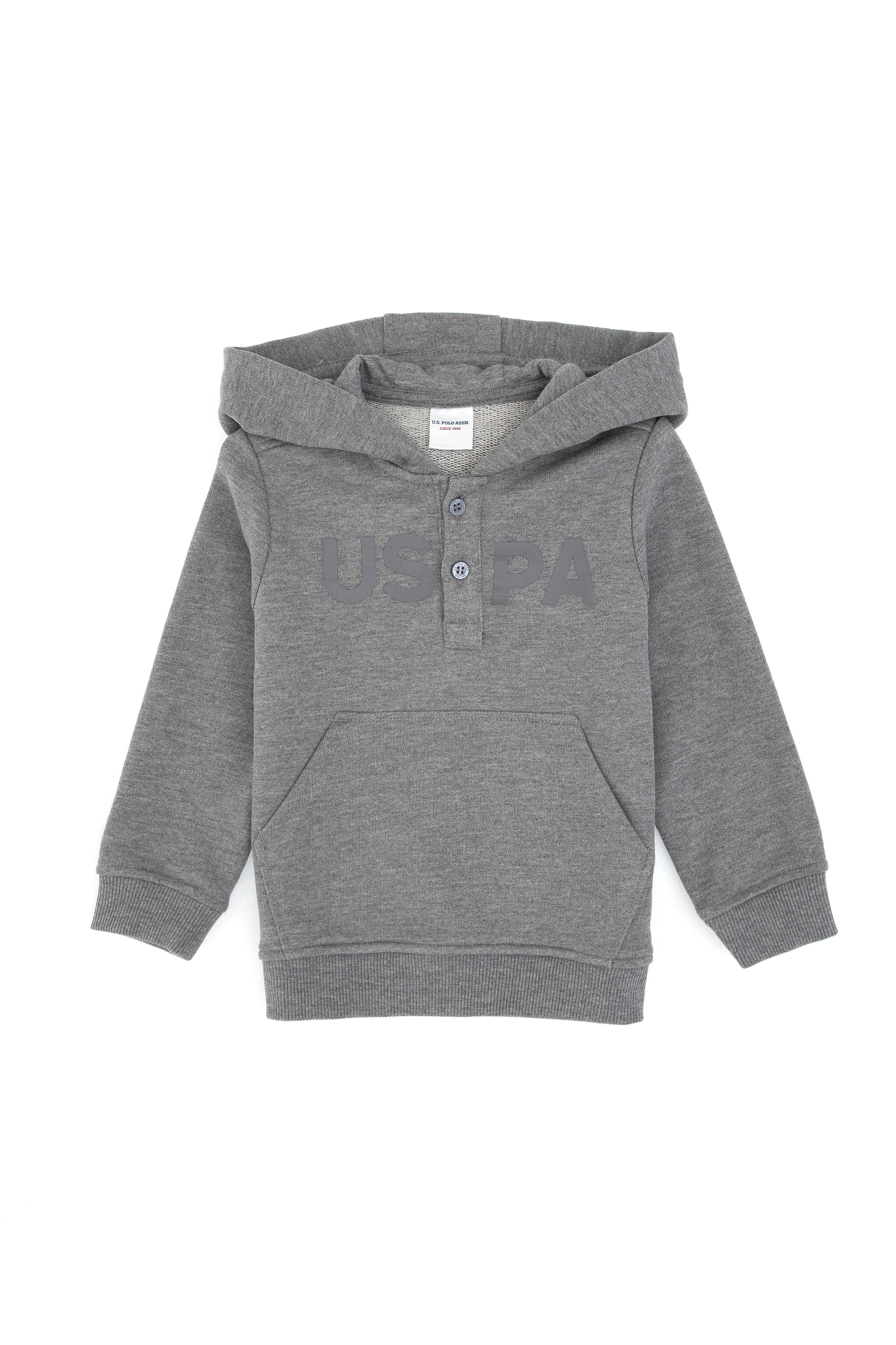 Erkek Bebek Gri Melanj Kapüşonlu Basic Sweatshirt - Image 1