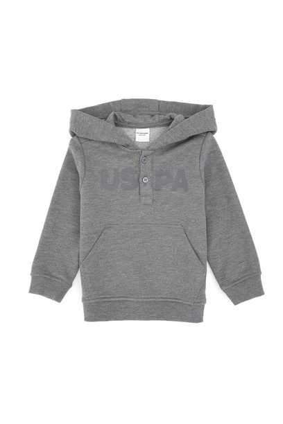 Erkek Bebek Gri Melanj Kapüşonlu Basic Sweatshirt